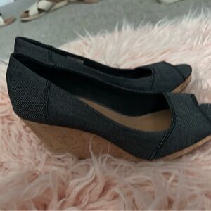Black Wedge Peep Toe Shoes